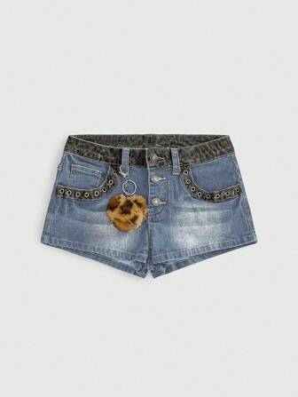 Grunge Punk Vintage Y2K sexy Leopardenmuster Flicken Zerrissene Grunge Streetstyle Herz Leopardenmuster Frauen Denim Shorts mit tiefer Taille