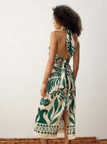 Maija Vestido de tirantes finos sin mangas con estampado floral de selva tropical, bohemio y western, perfecto para vacaciones en la playa y verano, elegante y sexy - Verde - Ver 4