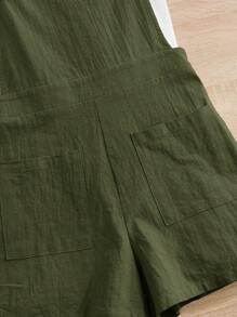 SHEIN 2pcs Teen Girl Set: Ribbed T-Shirt And Solid Color Bib Pants - Army Green - View 4