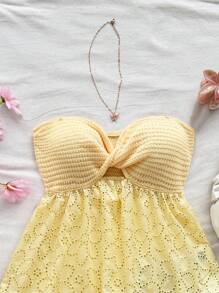 Soleia WYWH 女士度假扭纹前开孔刺绣黄色露肩上衣 - 芥末黃 - 查看 6