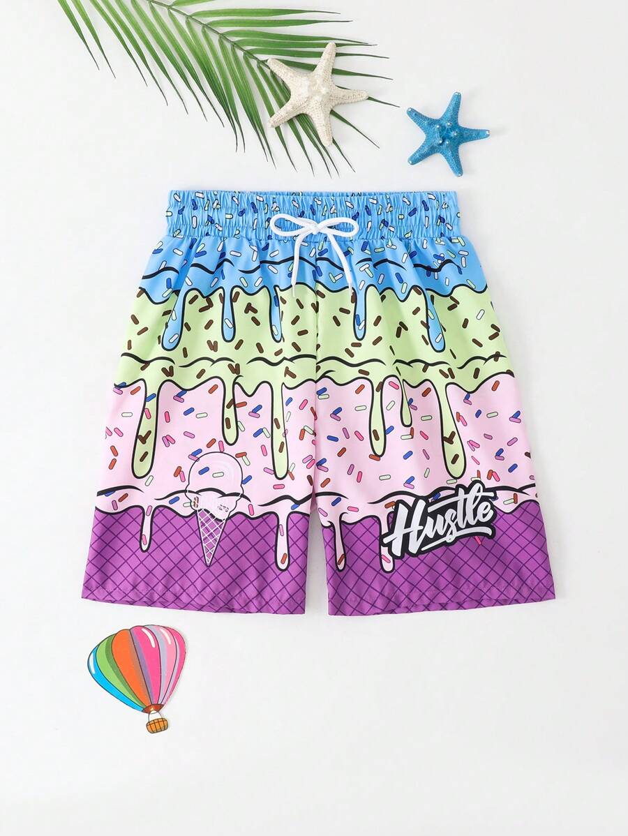 Quần short đi biển in hình kem cho bé trai tuổi teen - Nhiều màu - Xem 1