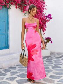 Vivid Eden 女士花卉印花镂空休闲度假长款吊带裙