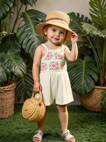 SHEIN Vintaside Kids Bộ đồ liền thân dây đeo phong cách nghỉ mát thường ngày cho bé gái mùa hè 2025 - Màu Khaki - Xem 2