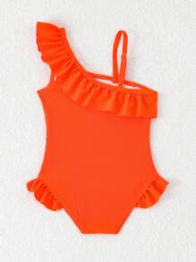 1pc Baby Girl Solid Color Ruffles One-Piece Swimsuit, Summer Beach Holiday Bathing Suit For Baby Girl One Piece Bathing Suit For Baby Girl Bathing Suits For Girls Swim Suits For Girls Swimsuit For Girls - Multicolor - View 2