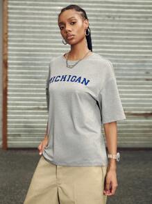 Streetz SHEIN Sport Camiseta holgada informal con estampado para mujer, apta para hacer deporte y uso diario