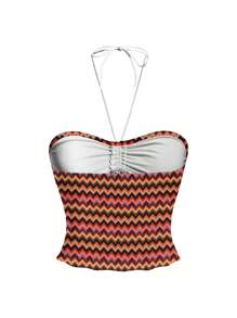 ORANGE STUDIO Women's Striped Patchwork Sleeveless Cropped Tank Top, Suitable For Summer - Multicolor - View 3
