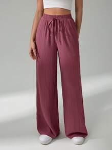 SHEIN Tall Pantalones rectos de unicolor de casual mujer con nudo lateral para resort