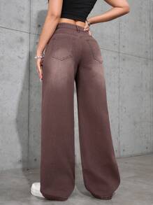 Women's Casual Everyday Washed Slant Pocket Loose Baggy Wide Leg Jeans - Light Wash - View 2