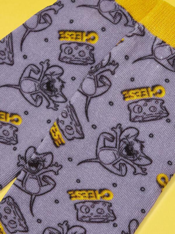 TOM & JERRY X SHEIN Calcetines de tobillo de moda con patrón de dibujos animados y color contrastante