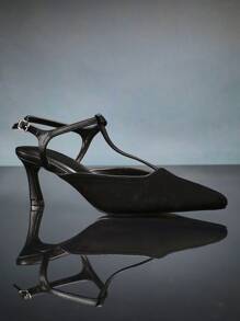 SHUZIA Tacones con tira de tobillo, versátil para uso diario para mujeres - Negro - Ver 2