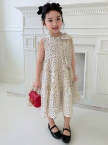 Dazy Kids Young Girls Casual Loose Bow Decor Princess Dress For Summer - Apricot - View 6