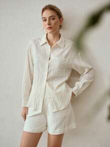 MOTF PREMIUM WOMEN'S BASIC TEXTURED LOOSE BLOUSE - Beige - View 7