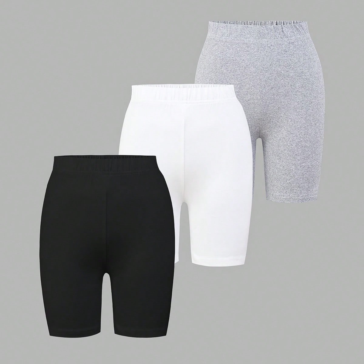 Set de 3 pantalones cortos negros, mallas informales y con estilo para adolescentes, decorados con patrones florales/parciales, aptos para bodas y oca