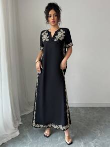 Rafferiza Women's Casual Floral Embroidery Vacation Dress, Spring/Summer - Black - View 5