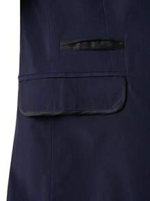 Manfinity Mode 男士撞色翻领长袖西装外套和裤子套装 - 藏蓝色 - 查看 4