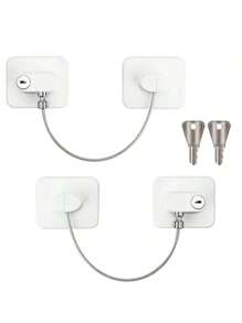 1pc/2pcs/4pcs Refrigerator Door Lock With 2 Keys Stainless Steel Zinc Alloy Adhesive Lock, 16cm Link Wire. Cabinet & Drawer Lock, Fridge Lock With No Drilling Required. Adhesive Childproof Window Lock For Furniture, Washing Machine, Household Appliances.