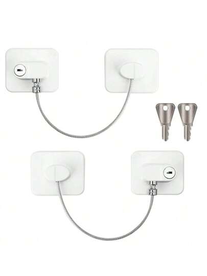 1 pezzo/2 pezzi/4 pezzi Serratura adesiva per frigorifero con 2 chiavi in lega di zinco e acciaio inossidabile, filo di collegamento lungo 16 cm. Serratura per credenze, cassetti, frigoriferi, senza bisogno di foratura. Serratura antiscivolo adesiva per mobili, lavatrici, elettrodomestici.