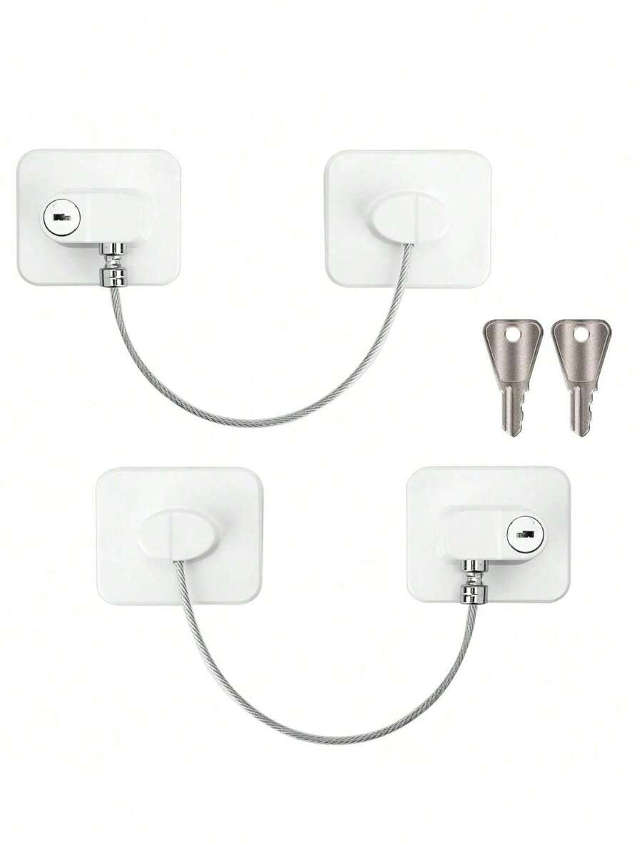 1pc/2pcs/4pcs Refrigerator Door Lock With 2 Keys Stainless Steel Zinc Alloy Adhesive Lock, 16cm Link Wire. Cabinet & Drawer Lock, Fridge Lock With No Drilling Required. Adhesive Childproof Window Lock For Furniture, Washing Machine, Household Appliances.