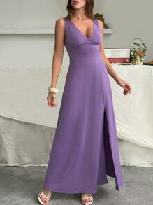 SHEIN Vestido largo lila elegante, estilo casual para mujer en primavera y verano