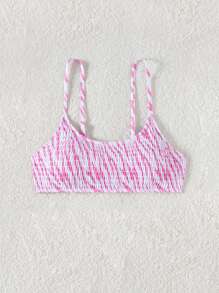 SHEIN Swim Full Print Spaghetti Strap Bikini Swimsuit Top, Random Print For Summer Beach Vacation - Pink - View 3