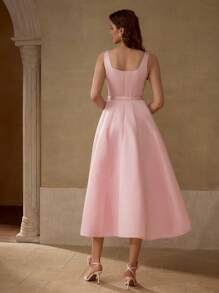 MOTF PREMIUM VESTIDO DE TIRANTES CON PLIEGUES Y CINTURÓN - Rosa - Ver 4