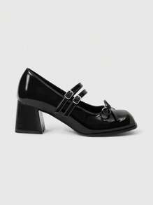 ROMWE Kawaii Women's Square Toe Chunky Heel Pumps, Elegant & Versatile, Comfortable & Stylish, Suitable For Office Wear Or Special Occasions, An Ideal Mother's Day Shoe - Black - View 1