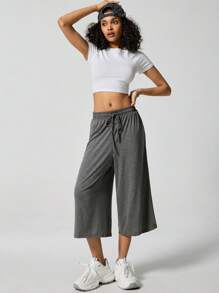 SHEIN EZwear Pantalones capri de cintura con cordón de pierna ancha