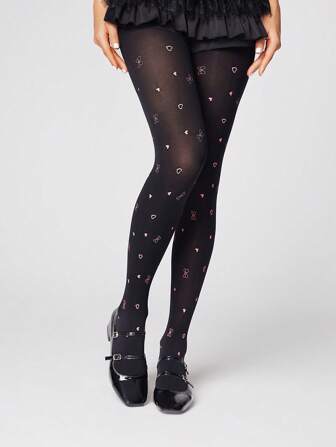 Kawaii 1 par de medias/pantimedia/calcetines/mallas con fondo elástico de alta elasticidad con forma de corazón rojo y diseño floral