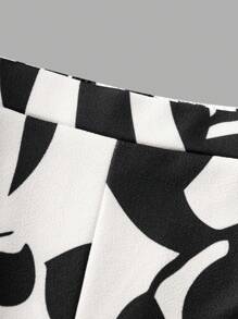 SHEIN Holiday,Summer,Travel Teen Girls 2pcs Sets: Black Short Sleeve Fitted Criss-Cross Back Design Chic T-Shirt + Relaxed Fit Printed Shorts, Suitable For Vacation & Summer Two Pieces Outfits Women Summer Outfits Two Pieces Set Women - Black - View 5