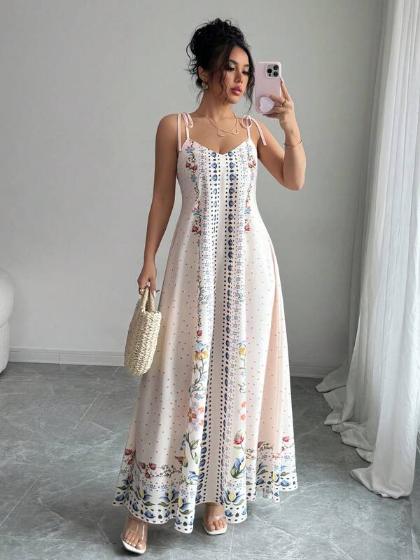 Rafferiza 1 peça Vestido Casual de Praia/Férias com Estampa Floral Solta de Alça Fina Feminino