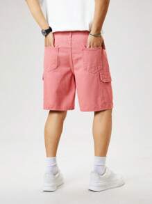 Chillumni Quần short denim giản dị màu trơn có túi rách dành cho nam phù hợp cho mùa hè - Hồng - Xem 2