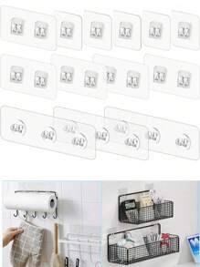 1 pieza/10 piezas/20 piezas - Gancho adhesivo transparente sin clavos, soporte montado en la pared con ventosa de succión fuerte, gancho adhesivo sin marcas, perchero de plástico con tabla de escurrido para baño, entrada, cocina, dormitorio, dormitorio, oficina