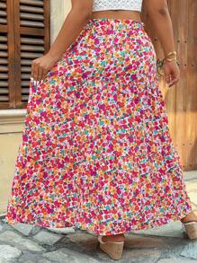 SHEIN VCAY Plus Size Allover Floral Print Ruffle Hem Skirt, Mother Day, Vacation, Rave, Western Wear Women Plus Women Plus Sun Skirt Woman Summer - Multicolor - View 2