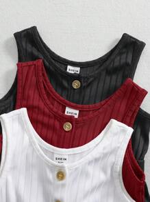 3pcs Set: Casual Knit Solid Color Vest & Romper