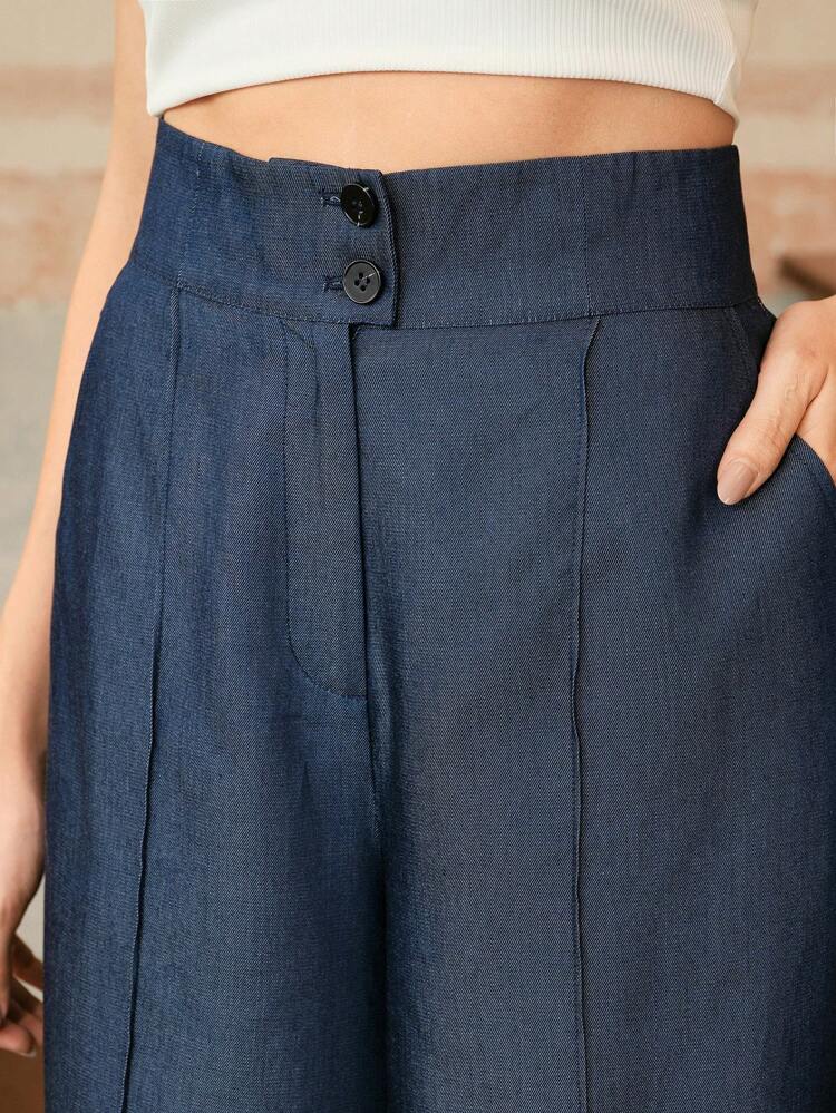 Pantalon de costume décontracté à taille haute élastique et jambes larges pour femmes