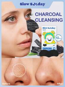 SlowSunday 黑头去除鼻贴，10 片装，深层清洁并清爽肌肤，适用于油性肌肤去除黑头，即刻疏通毛孔，蕴含天然活性炭，适合夏季使用，护肤，Y2K 风格，派对必备 - 黑色 - 查看 7