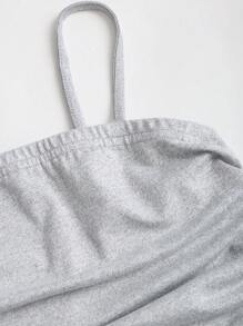 SHEIN Unity 女式黑色春夏休闲修身无袖褶皱短款连体裤 - 淺灰色 - 查看 5