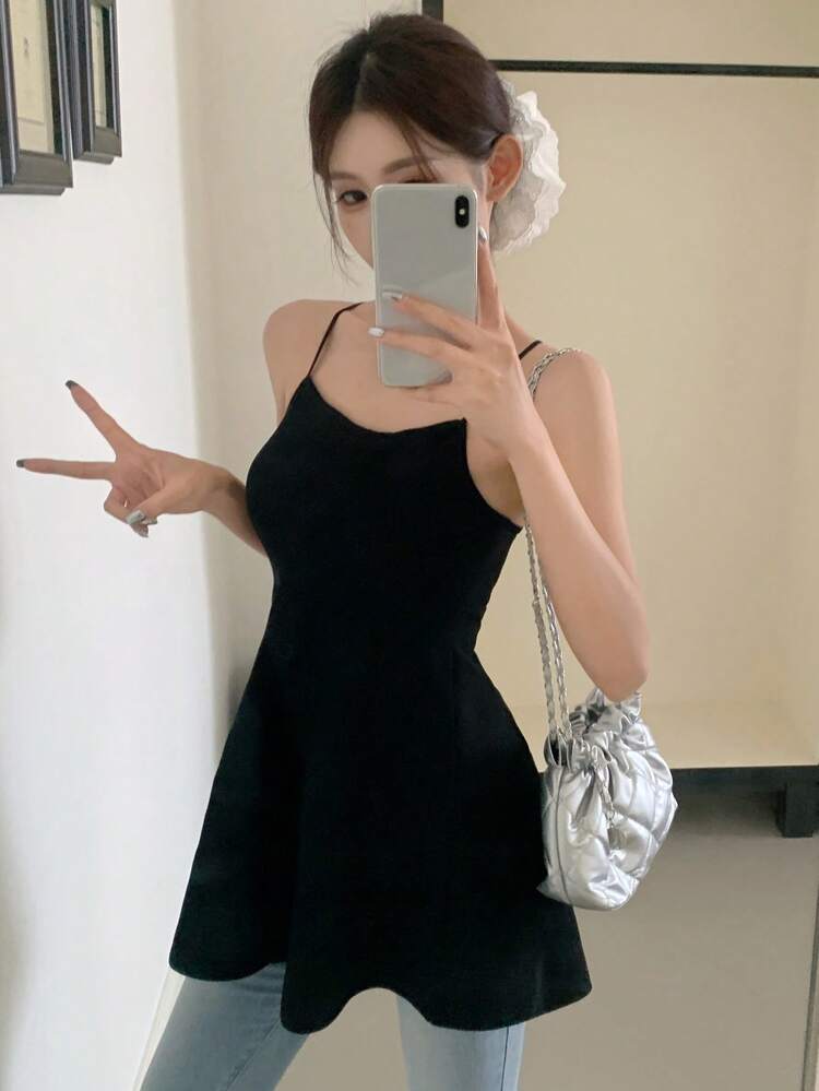 Solid Color Fitted Camisole Casual Summer Knit Top For Women