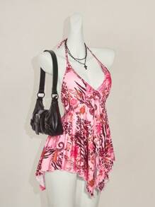 SHEIN ICON Camisola sin espalda con estampado floral retro para mujer, blusa bohemia y de estilo Y2K con escote en V para playa y uso casual, primavera/verano