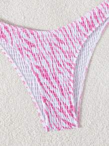 SHEIN Swim Women's Summer Vacation Beach Random Floral Print Spaghetti Strap Bikini Set - Pink - View 5