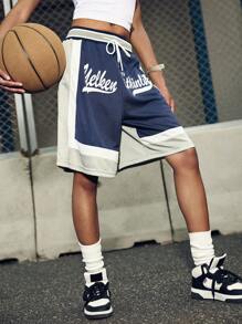 Streetz SHEIN Sport 休闲夏季字母印花抽绳腰运动短裤 - 彩色 - 查看 3