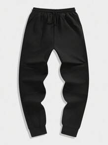 SHEIN Pantalones de chándal sólidos cómodos y casuales para adolescentes varones - Negro - Ver 3