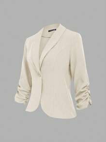 EMERY ROSE Women 3/4 Sleeve Button-Up Casual Home/Outdoor Blazer - Apricot - View 3