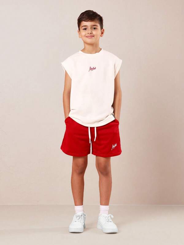 SUMWON Conjunto de camiseta sin mangas y pantalones cortos de lujo tipo streetwear, con estampado de guión "Nyc", para uso deportivo y casual de verano, estilo moderno urbano y de gimnasio