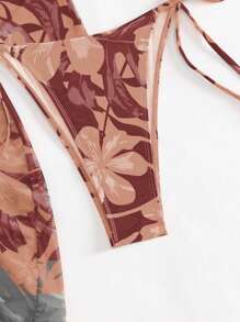 SHEIN Swim Vcay 3 pezzi di set di bikini con stampa casuale - Castano - Visualizzare 5
