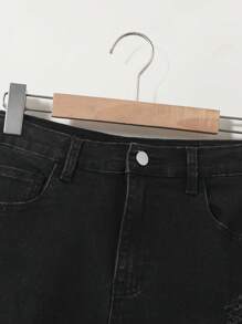 Teen Boys URBAN STREET Casual BOHO BLACK RIPPED BOOT CUT STRETCH JEANS, Adjustable Interior Waistband And Front Button Closure. Front Pockets And Back Patch Pockets, Ripped And Raw Hem Detail. - Black - View 4