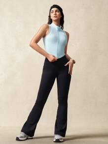 VARSITIE Women's Solid Color Zipper Front Stand Collar Casual Versatile Top - Baby Blue - View 6