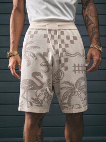 AXEPEAK Pantalones cortos casuales de media longitud con estampado digital y cinturilla con cordón para hombres