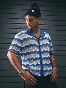 AXEPEAK Striped Single-Breasted Casual Knitted Sweater For Men With Lining - Multicolor - View 4