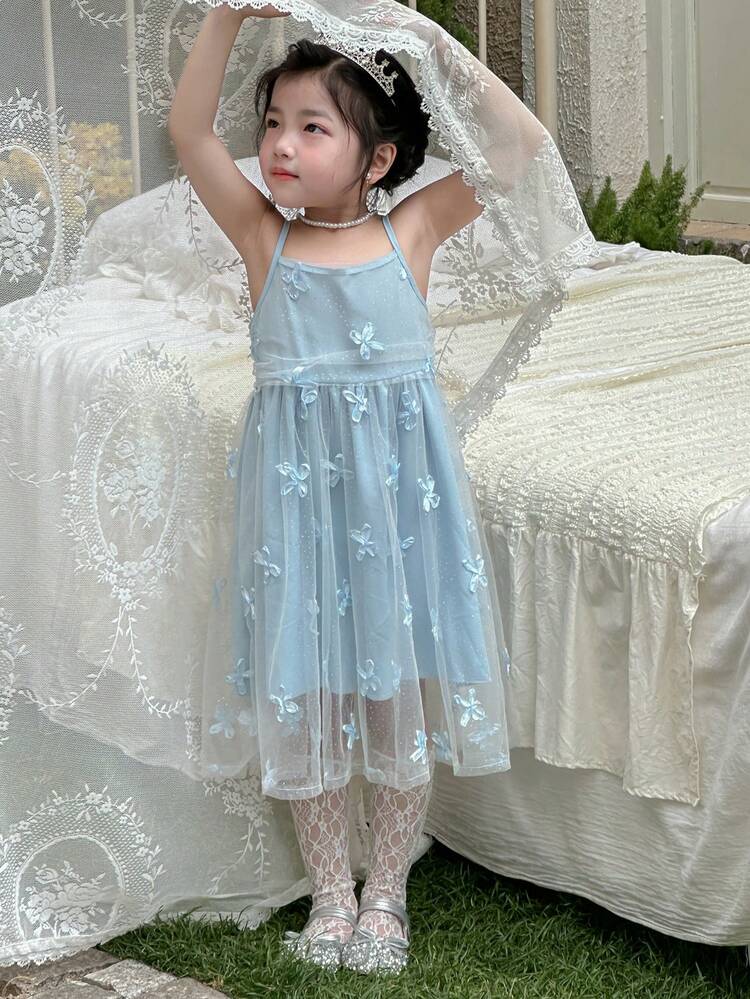 Young Girl Summer Suspender Mesh Panel Dress
